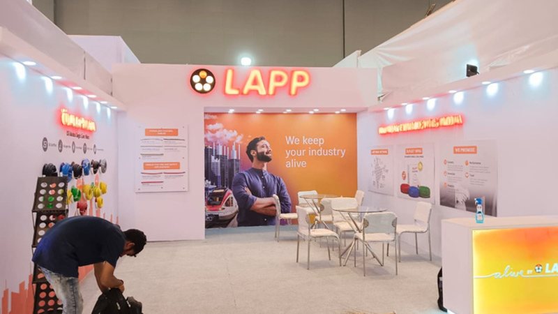 Exhibition stall with colourful branding