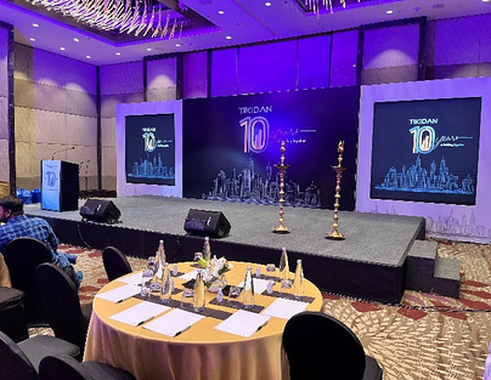 Corporate event stage set up in a hall